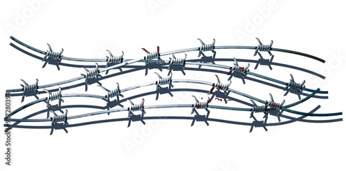 Barbed Wire With Splattered Blood Vector Illustration.	