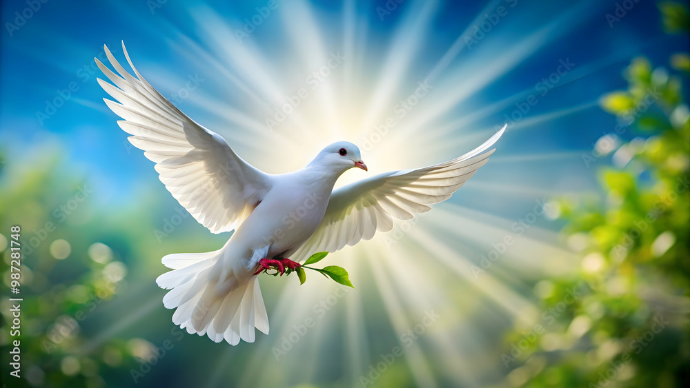 Obraz premium Peaceful and beautiful white dove symbolizing peace and harmony , peace, harmony, hope, purity, wings, bird, flying, gentle