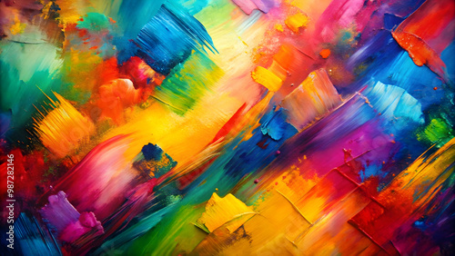 Wallpaper Mural Colorful abstract painting with vibrant brush strokes , painting, colors, abstract, art, vibrant, brush strokes, texture Torontodigital.ca