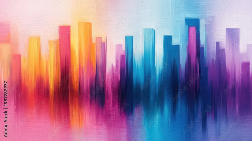 Abstract Colorful Cityscape with Vibrant Gradient Background and Modern Urban Skyline