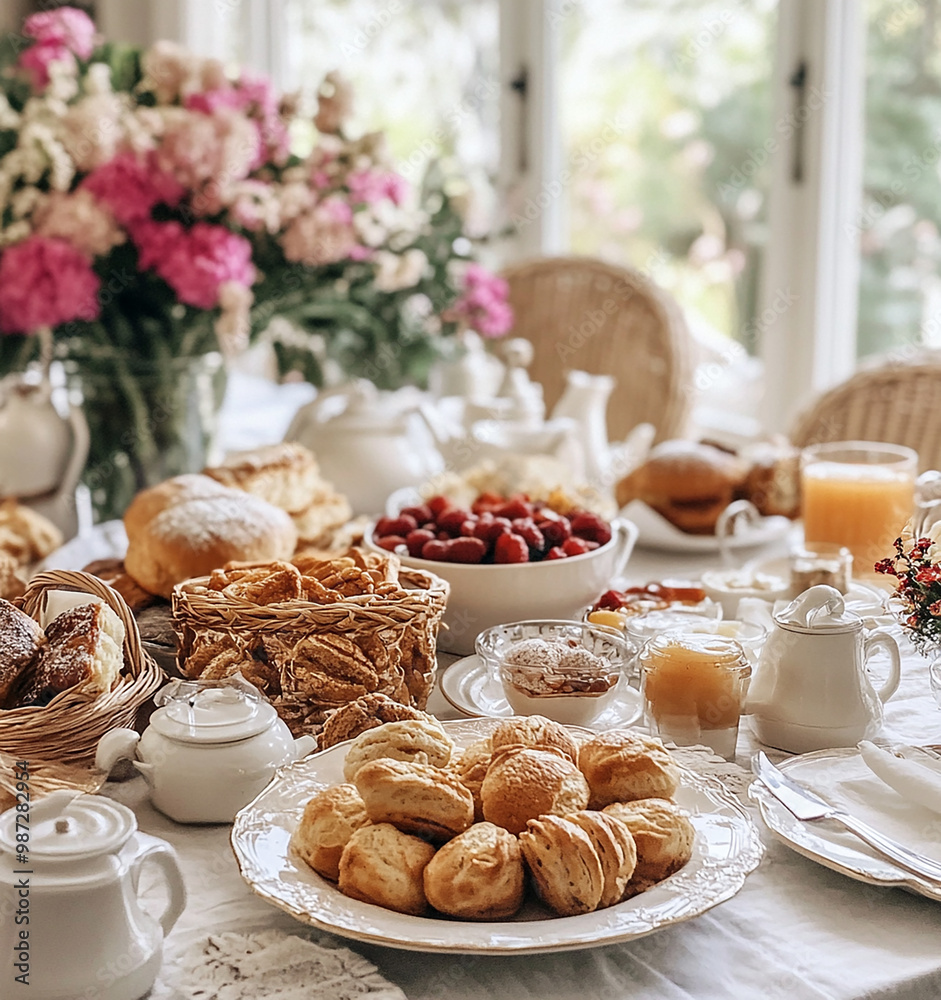 Savoring a leisurely brunch with loved ones, surrounded by delicious food and warm conversations on a relaxing Sunday.