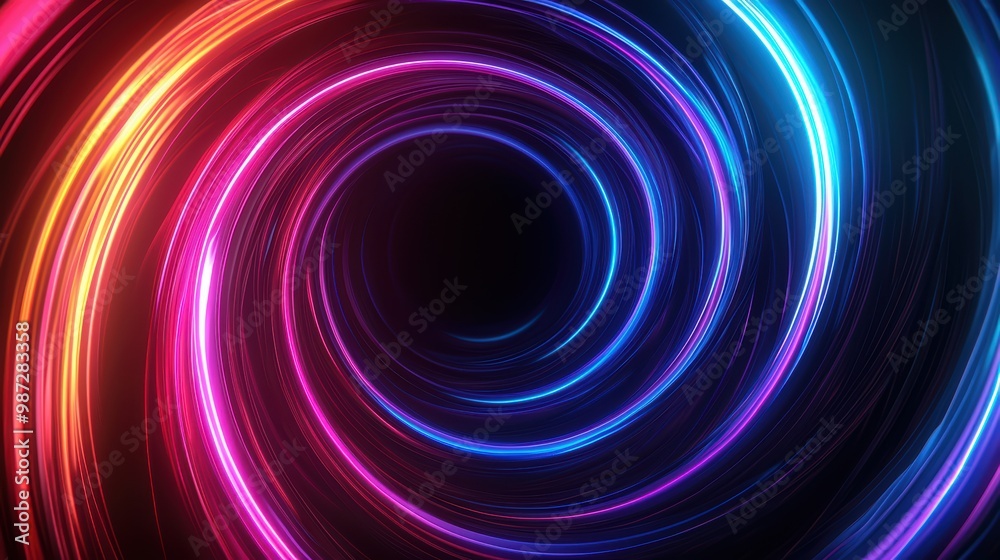 Vibrant Neon Light Swirls in a Dynamic Abstract Background with Bright Colors and Motion Effects