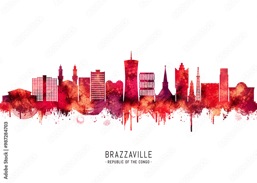 Fototapeta premium Brazzaville Congo skyline Red