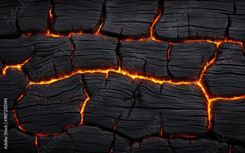 Cracked volcanic rock with glowing lava lines photo