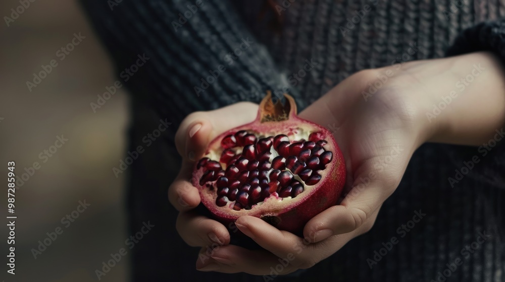 Close-up of a Pomegranate Held in Hands Close-up of a Pomegranate Held in Hands