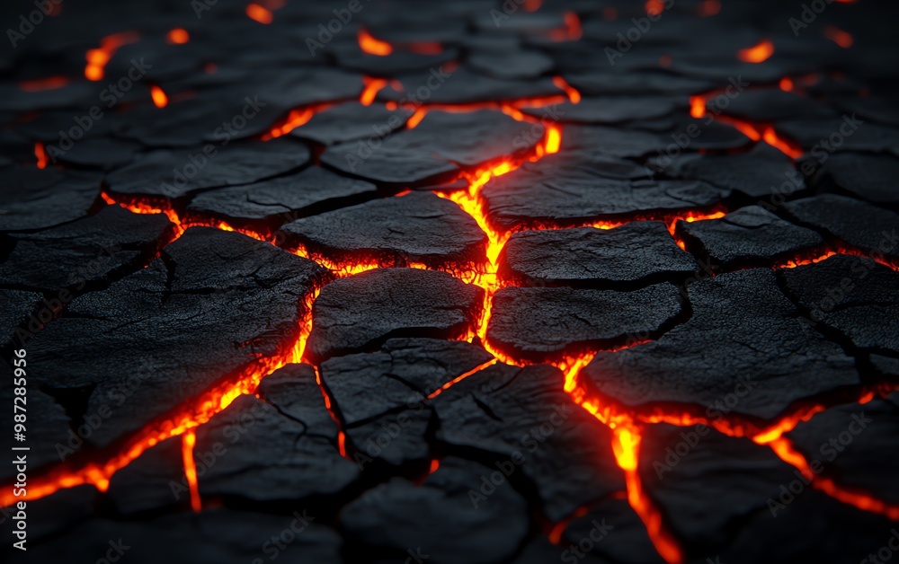 Lava cracks glowing in the dark ground. Lava cracks glowing in the dark ground.