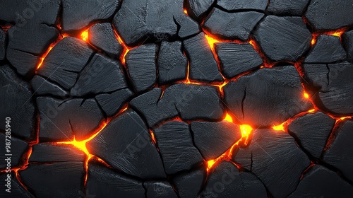 Lava cracking texture, glowing orange light.