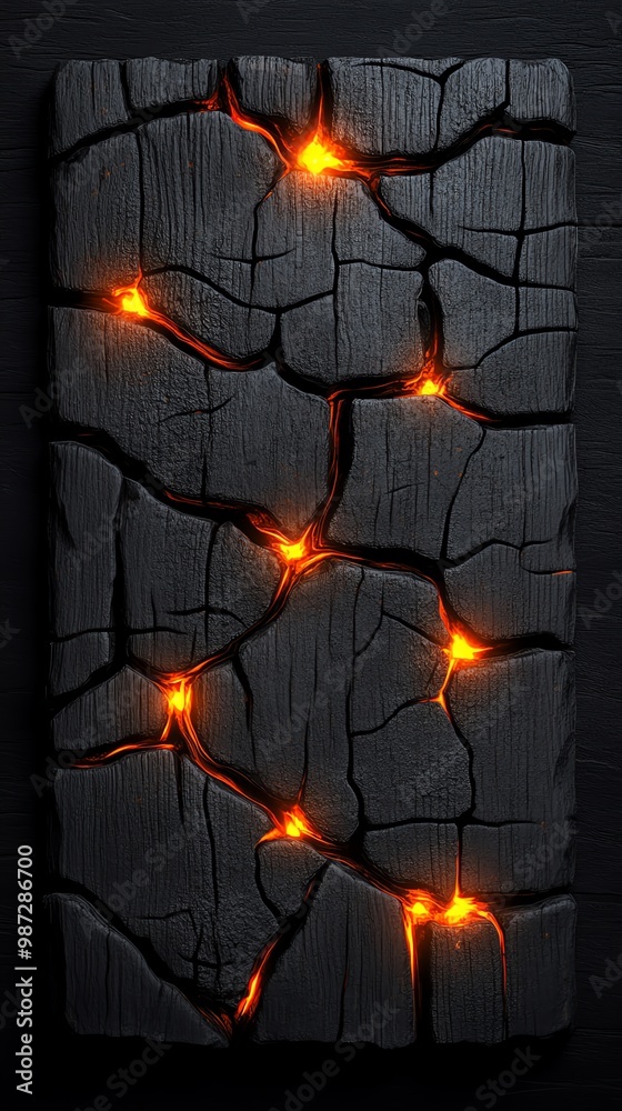 Textured black surface with glowing cracks Textured black surface with glowing cracks