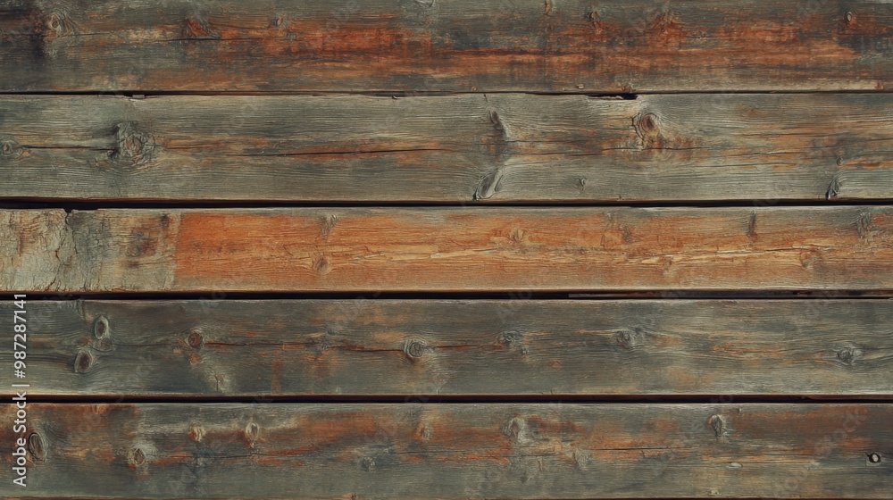 Fototapeta premium Vintage distressed wood background with natural textures, perfect for rustic or handmade product displays.