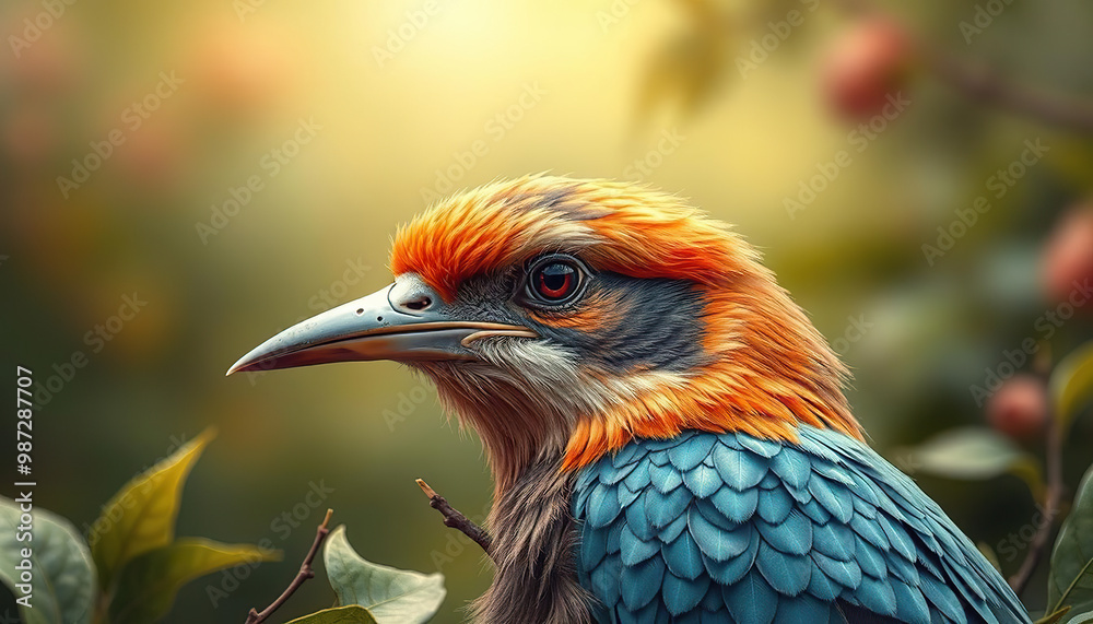Obraz premium Orange and Black Feathered Bird on a Tree Branch