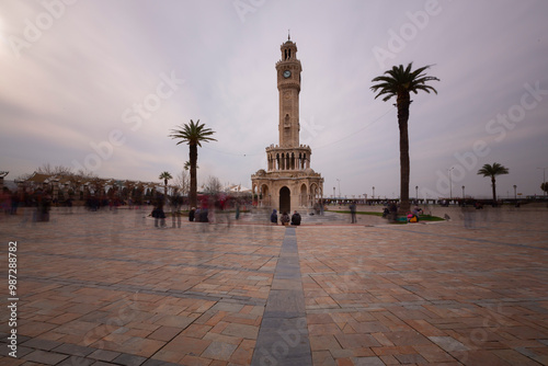 Izmir Clock Tower is a historical clock tower built in 1901 to celebrate the 25th anniversary of the accession to the throne of Ottoman Sultan Abdulhamid II in Izmir. photo