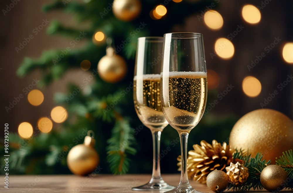 champagne and christmas decorations champagne and christmas decorations