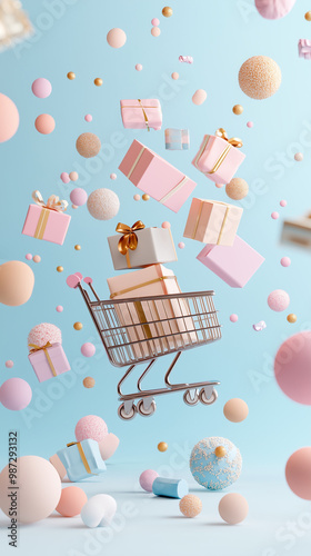 gift box with boxes and balloons