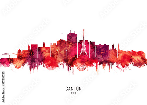 Fotografi Canton Ohio Skyline Red