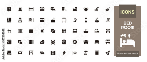 Bed room solid icon set. pack of solid web and ui filled icon collection. Filled icons set. Vector illustration.