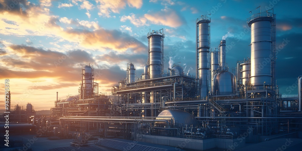 Fototapeta premium A futuristic rendering of a sustainable chemical production facility powered by renewable energy sources.