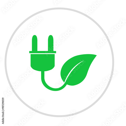 Green energy logo, icon, symbol, eco plug vector illustration for a greener world and sustainability. Label, sticker, stamp idea concept graphic isolated on white background. photo