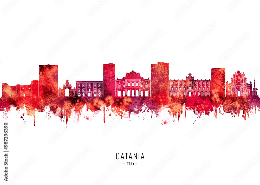 Fototapeta premium Catania Italy Skyline Red