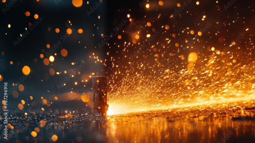 Hot Metal Sparks Fly in a Grinding Process Hot Metal Sparks Fly in a Grinding Process