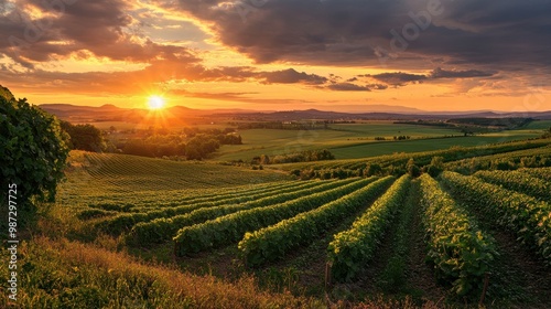Wallpaper Mural A beautiful sunset over a field of grape vines Torontodigital.ca