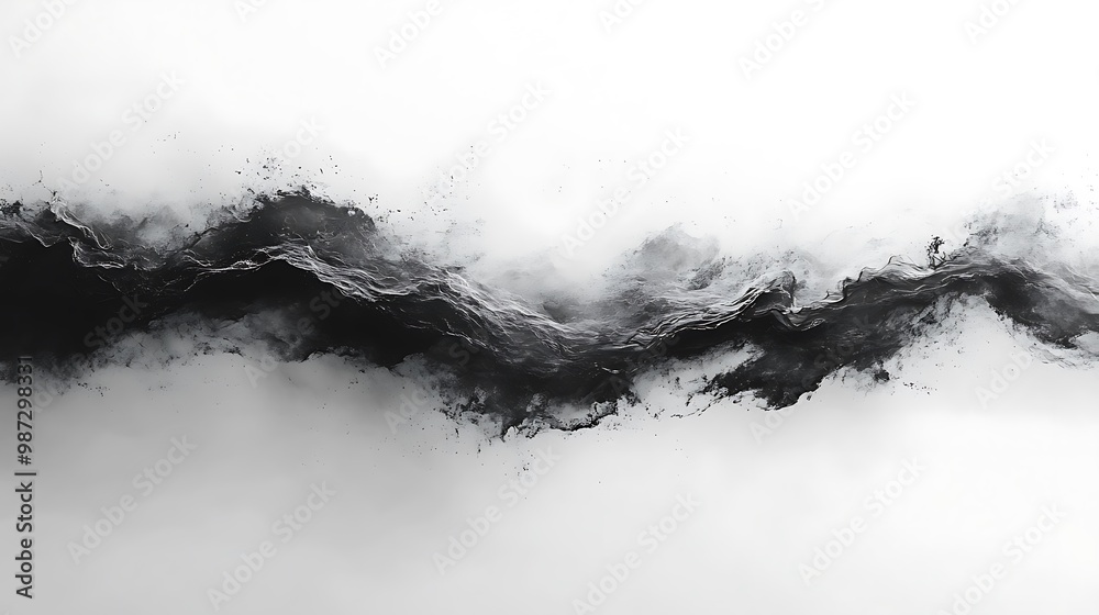 Abstract black and white background with a wave-like texture. Abstract black and white background with a wave-like texture.
