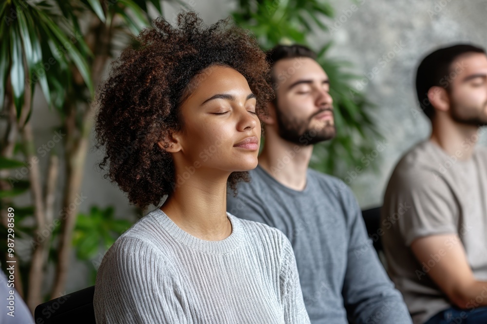 Embracing Mindfulness: Team of Employees Unwind Together for Collective Stress Management in the Break Room Embracing Mindfulness: Team of Employees Unwind Together for Collective Stress Management in the Break Room