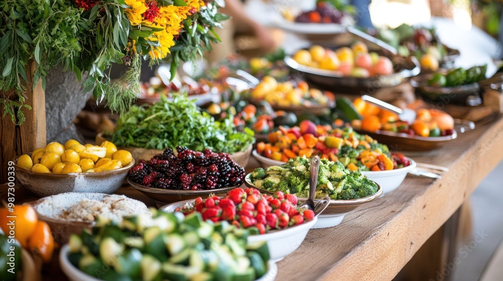 A delicious spread of organic food, featuring locally sourced fruits and vegetables, prepared with love and care A delicious spread of organic food, featuring locally sourced fruits and vegetables, prepared with love and care