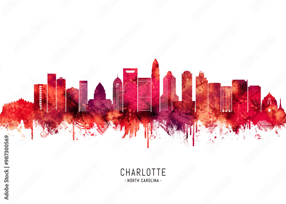 Charlotte North Carolina Skyline Red Charlotte North Carolina Skyline Red