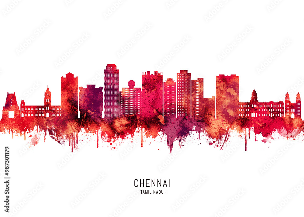 Chennai India Skyline Red