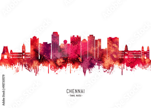 Obraz na płótnie Chennai India Skyline Red w salonie