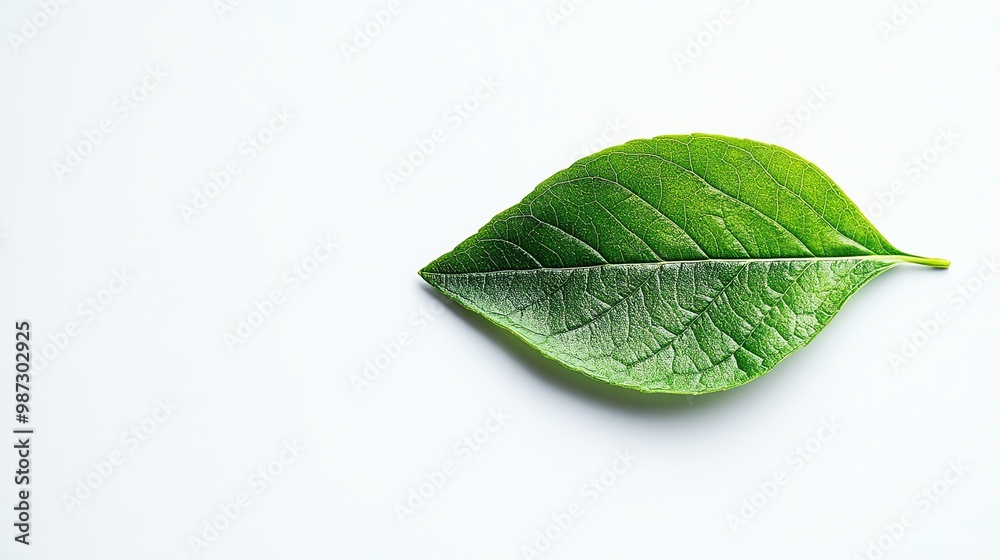 Obraz premium A single green leaf on a white background.