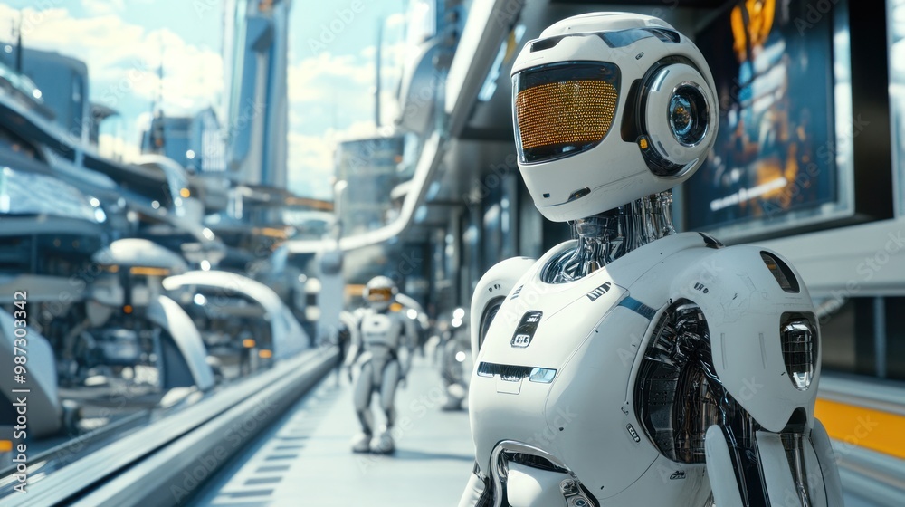 A futuristic capital where AI-driven robots help manage public services and interact with citizens, providing a glimpse into the future of urban living A futuristic capital where AI-driven robots help manage public services and interact with citizens, providing a glimpse into the future of urban living