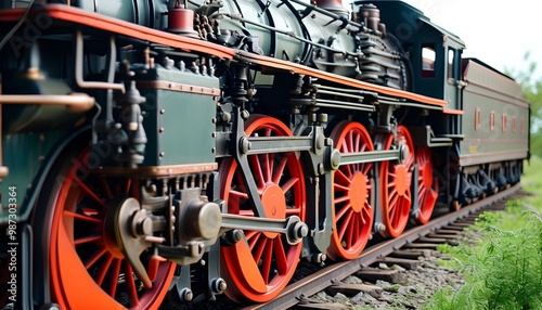 Intricate Details of an Old Steam Locomotive in Close-Up