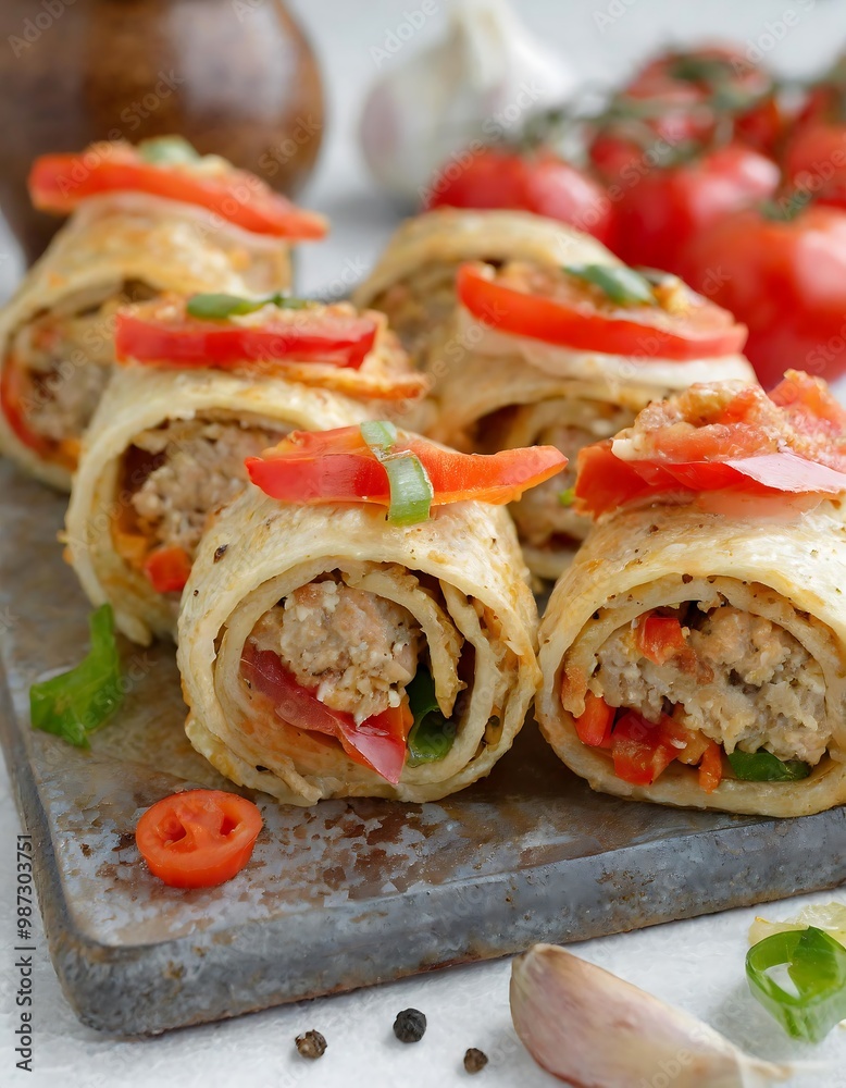 Savoury Appetizer Rolls Stuffed with Ground Meat, Bell Peppers, Tomatoes, and Onions
Savoury Appetizer Rolls Stuffed with Ground Meat, Bell Peppers, Tomatoes, and Onions