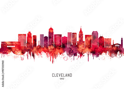Obraz na płótnie Cleveland Ohio Skyline Red w salonie