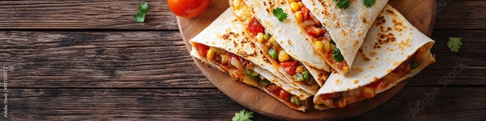 Mexican quesadillas, top view with copy space Mexican quesadillas, top view with copy space