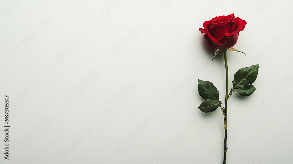 A single red rose on a white background. A single red rose on a white background.