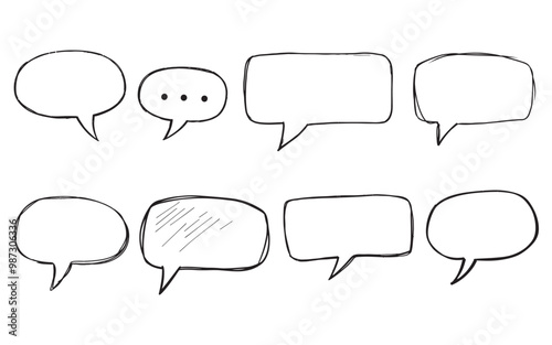 Set of hand drawn dialogue boxes vector illustration on white background.