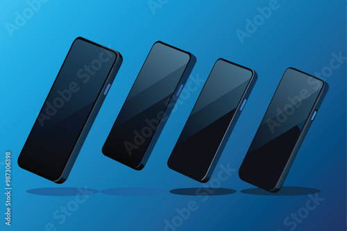 An image featuring four smartphones arranged on a blue background, highlighting their sleek designs and modern technology.