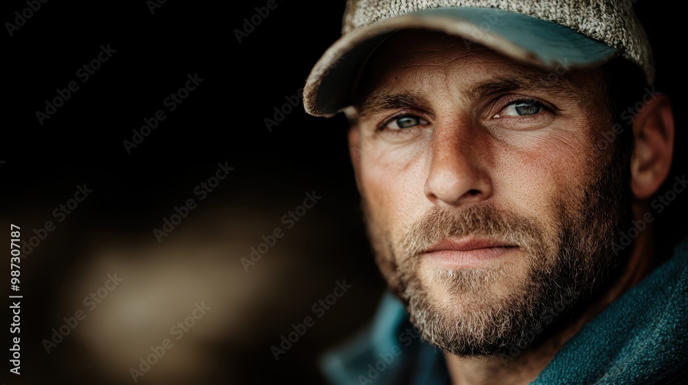 A rugged man in a cap with a penetrating gaze stands outdoors, emitting strength, character, and determination in a nature-focused, contemplative setting. A rugged man in a cap with a penetrating gaze stands outdoors, emitting strength, character, and determination in a nature-focused, contemplative setting.