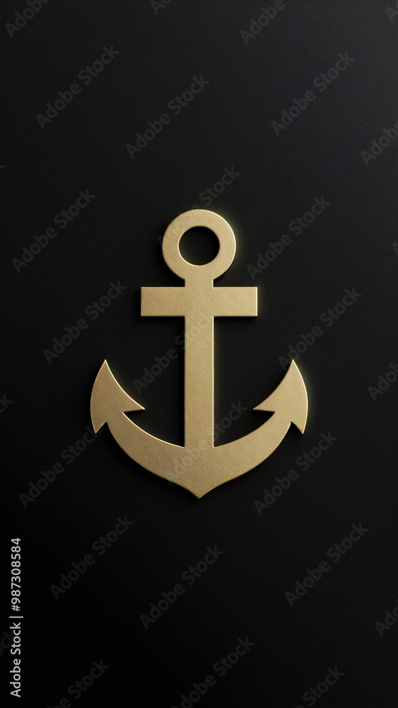 Minimalistic anchor icon in gold on a black background Minimalistic anchor icon in gold on a black background