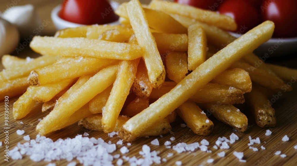 A large portion of french fries, heavily salted and deep-fried, representing a classic but unhealthy side dish A large portion of french fries, heavily salted and deep-fried, representing a classic but unhealthy side dish