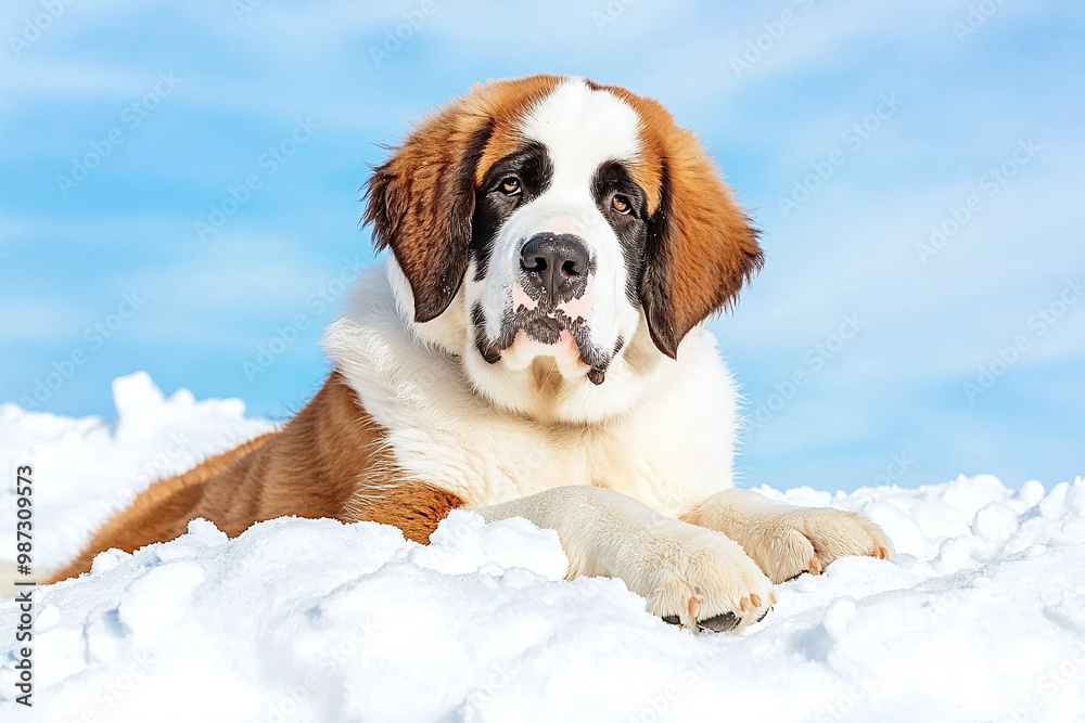 a Saint Bernard rescue dog resting on a snow-covered hillside, looking content and alert a Saint Bernard rescue dog resting on a snow-covered hillside, looking content and alert