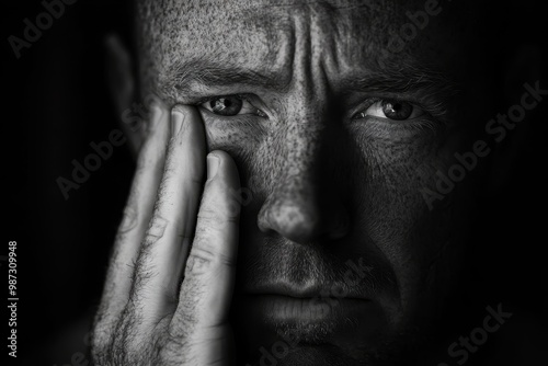 Overwhelmed man taking a deep breath to recover from burnout and calm down