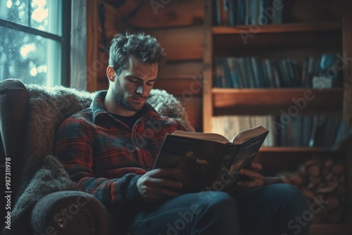 Self-care Journey: Male Embracing Burnout Recovery Through Reading in Cozy Chair