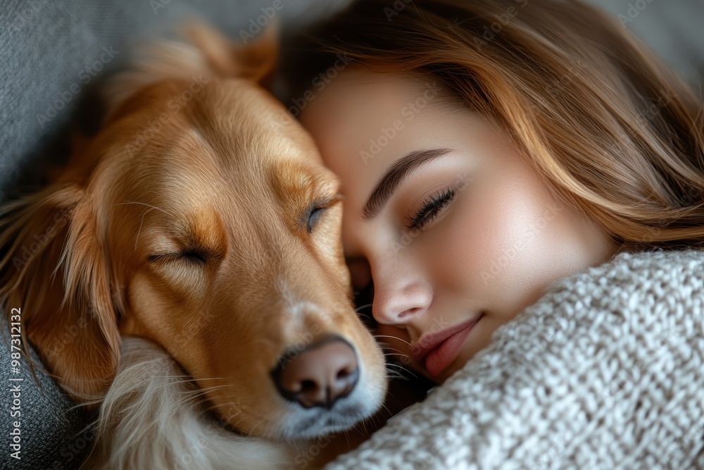 Finding Comfort and Emotional Support: Woman Hugging Dog on Couch