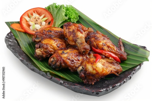 indonesian food lalapan ayam goreng. 3d render. on white background