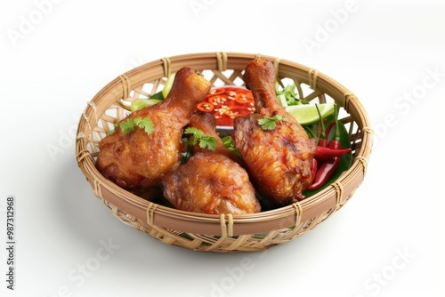 indonesian food lalapan ayam goreng. 3d render. on white background photo