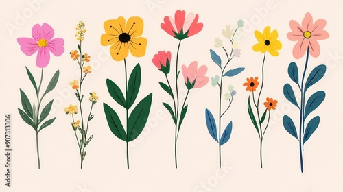 A collection of various flowers and stems.