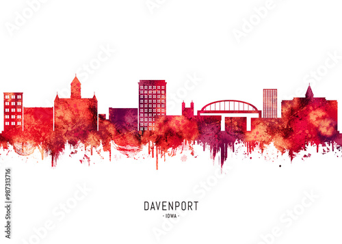 Davenport Iowa Skyline Red photo